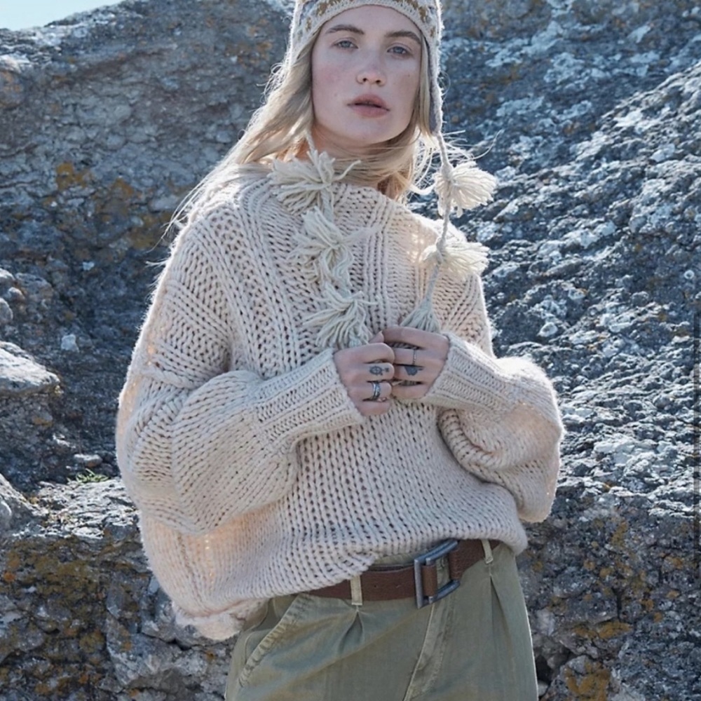 Free People Be There chunky knit oversized sweater in ivory​​​​